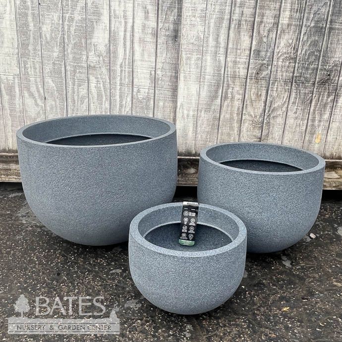 Pot  Modern Round Rustic Planter Lrg 22.5x16.5 Charcoal Lt Wt Japi