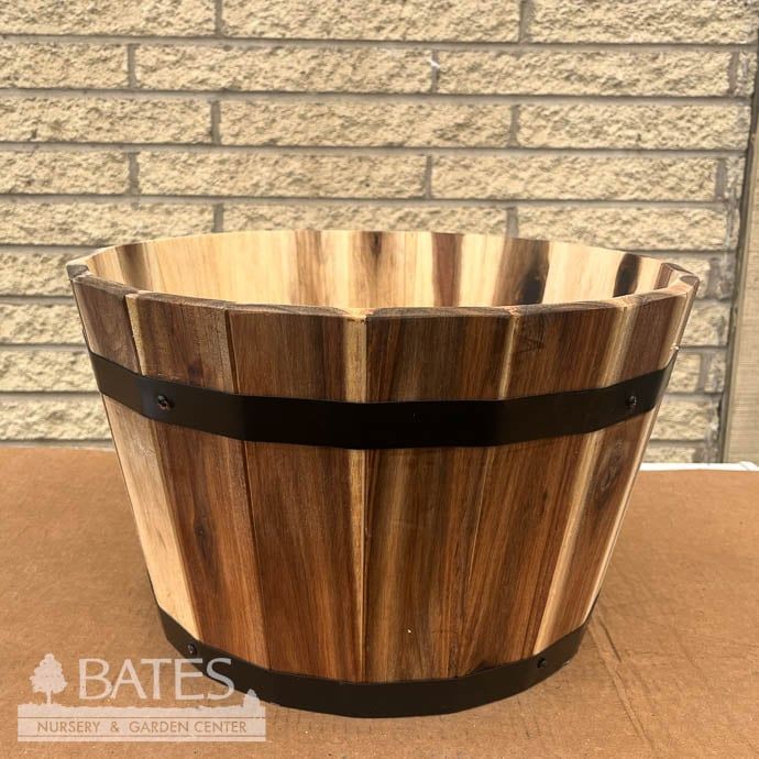 Pot Acacia Wood 16&quot; Barrel Planter Sml 16x16x9.5