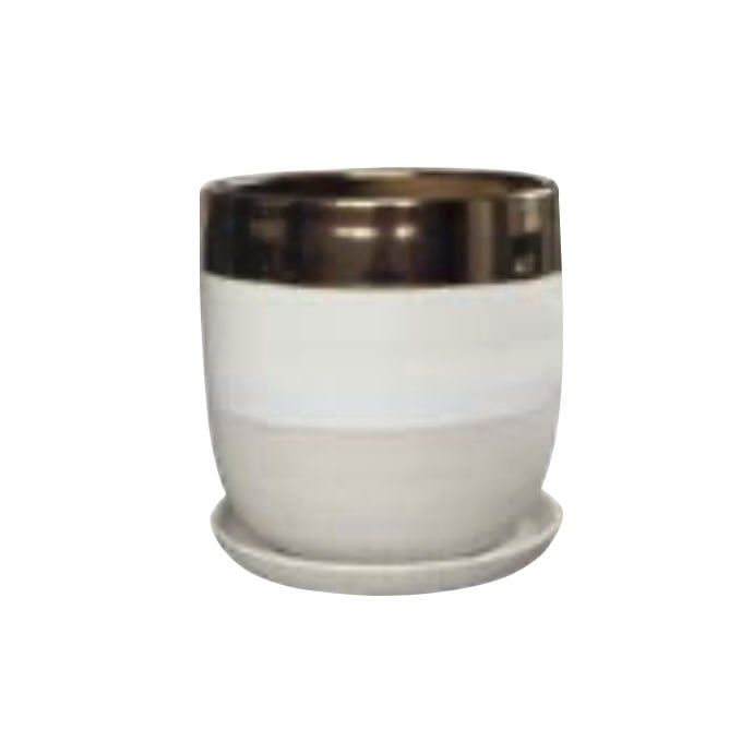Pot Valko Egg Planter w/att Saucer  Sml 5x5 Brn.Wht.Crm