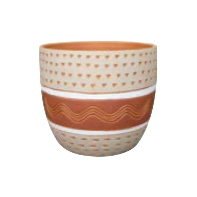 Pot Colima Orange Pot w/Dots Lines &amp; Waves Sml 5x5 Terracotta