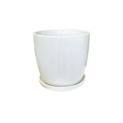 Pot Tall Crackle Glaze Egg Pot w/att Saucer Med 11x11 White