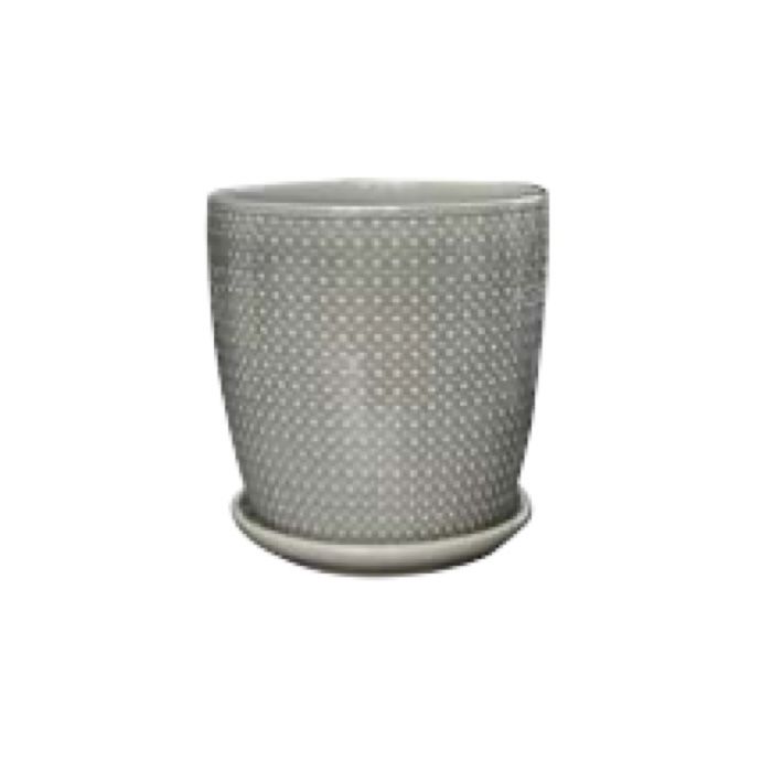 Pot Sintra Dots w/saucer Med10x10 Gray