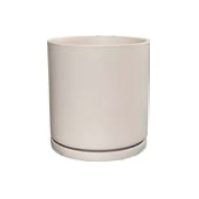 Pot Austin Cylinder w/att Saucer Sml 5x5 Matte Tan