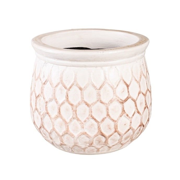Pot Gray Stone Rounded Honeycomb Planter 15&quot;  Mexico