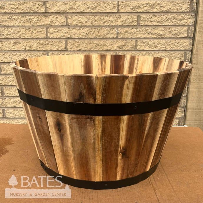 Pot Acacia Wood 21&quot; Barrel Planter Lrg 21x21x12.5