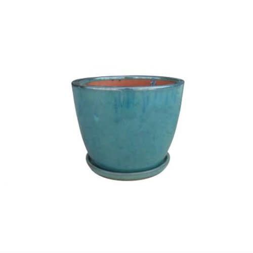 Pot Jefferson Short Egg Planter w/att Saucer Med 12x10 Dk Moss Green