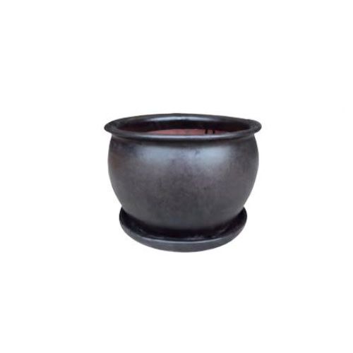 Pot Fish Bowl Planter w/att Saucer Med 11x11 Matte Black