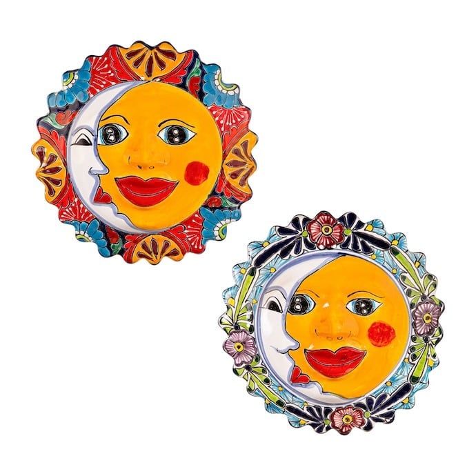 Wall Art/Decor Talavera Sun &amp; Moon Face 13.9x13.9 Terracotta