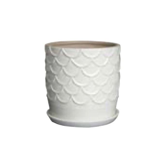 Pot Scales Decor Planter w/att Saucer 7x7 Crackle White