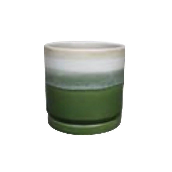 Pot Valko Cylinder Planter w/att Saucer 5x5 Wht.Gry.Olv