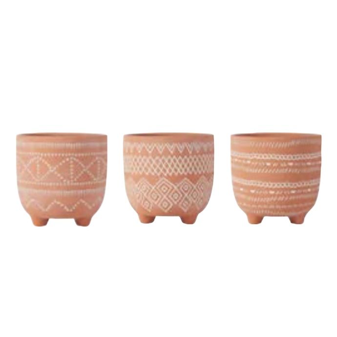 Pot Oropus w/Feet 7.8x7.5 Asst Designs White Wash Terracotta
