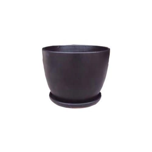 Pot Jefferson Short Egg Planter w/att Saucer Sml 9x8 Matte Black