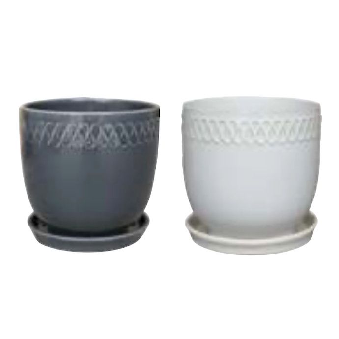 Pot Kinsale Infinity Band Planter w/att Saucer Lrg 6.8x7.5 Gray or White