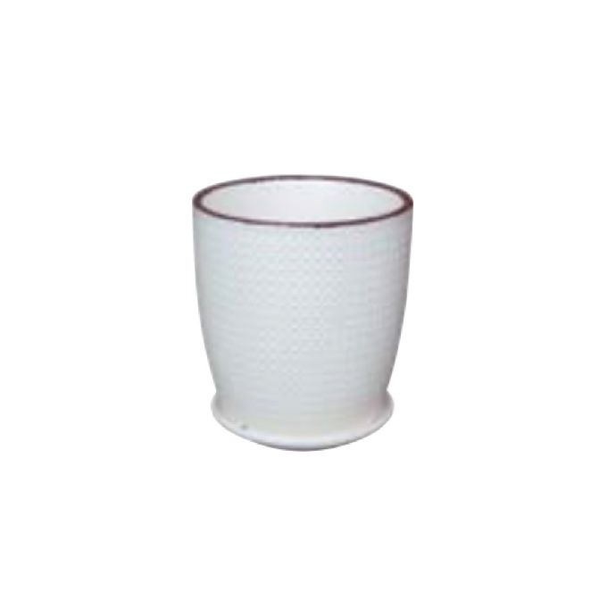 Pot Sintra Dots w/saucer Lrg 12.5x12.5 White