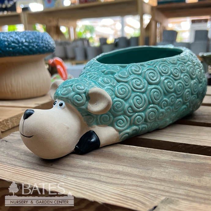 Pot Glazed Sheep Planter 12x6.5x3.8 Asst