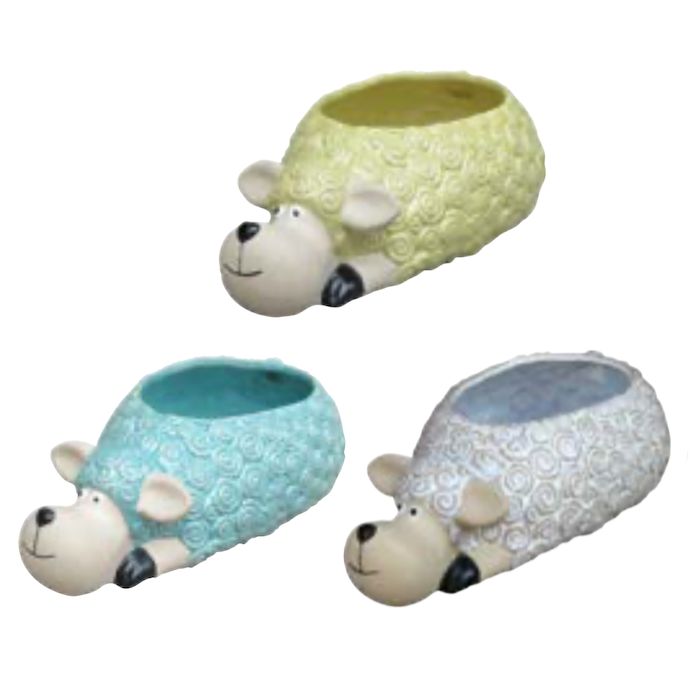 Pot Glazed Sheep Planter 12x6.5x3.8 Asst
