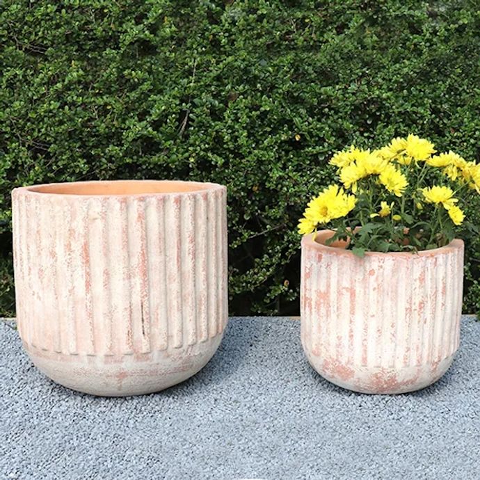 Pot Carlisle Grooved Rd Bottom Cylinder Lrg 14.5x13.75 Antq or Wash Terracotta