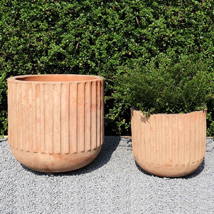Pot Carlisle Grooved Rd Bottom Cylinder Lrg 14.5x13.75 Antq or Wash Terracotta