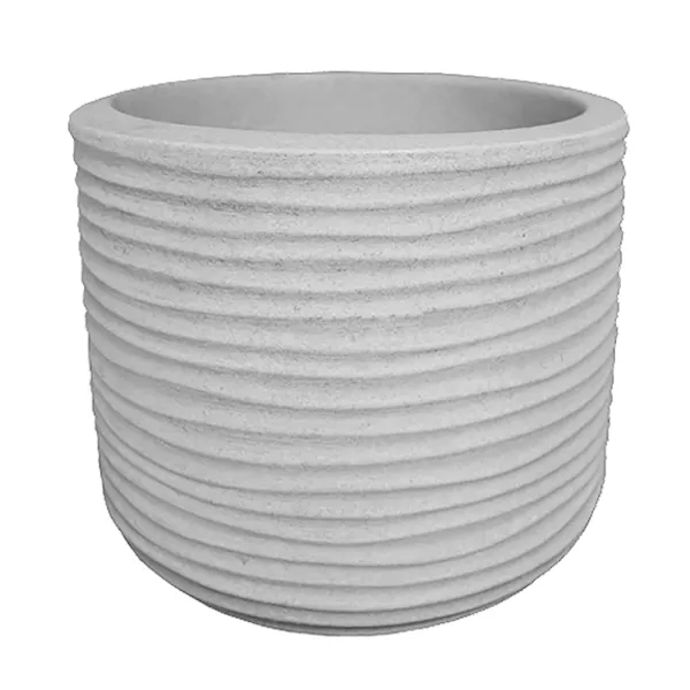 Pot Lagoon Rd Bottom Cylinder w/Multi Lines Sml 13x10.75 Off White Lt Wt Japi