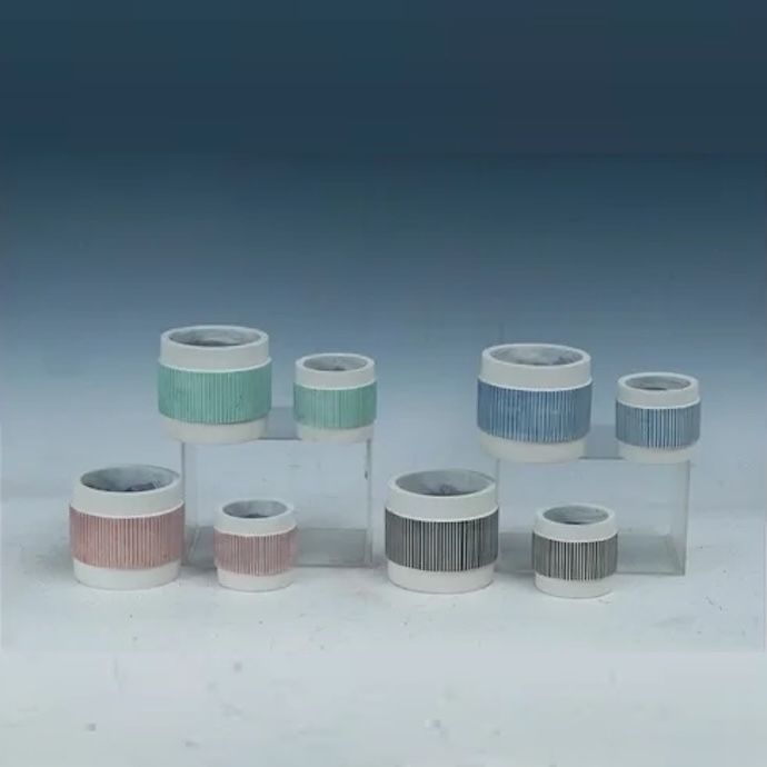 Pot Cylinder w/Color Band Lrg 4x3.5 Asst Cement