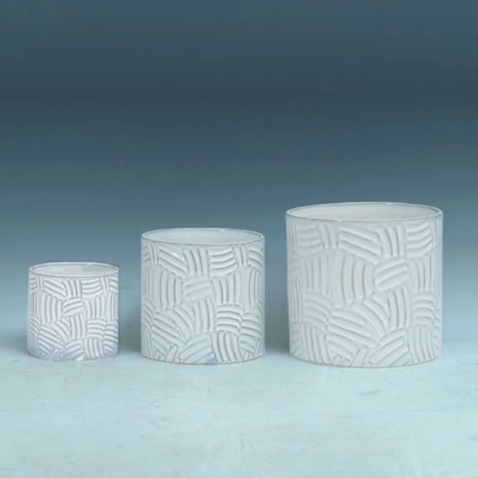 Pot Groovy Weave Lrg 9x9 White