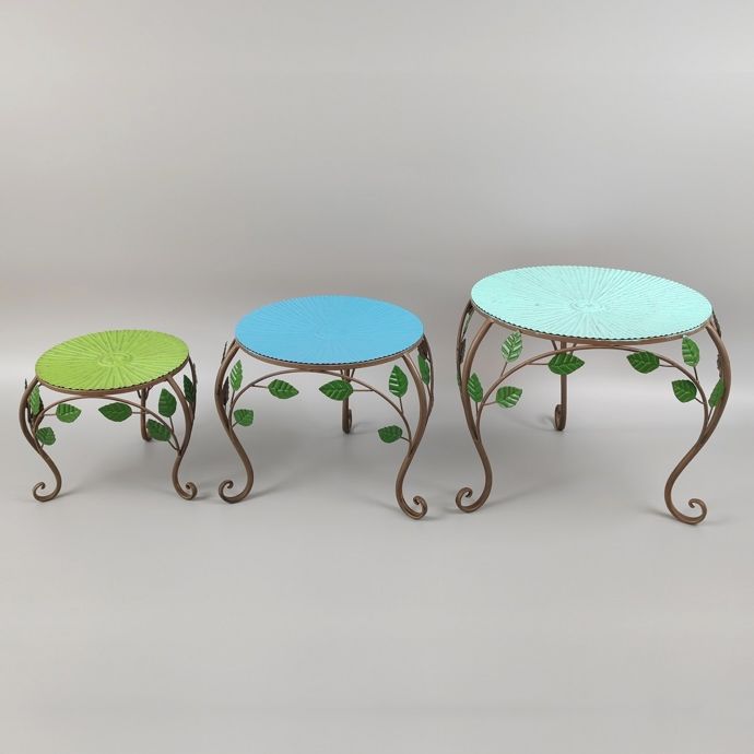 Plant Stand Curved Radial w/Flower &amp; Vines Sml 9x8 Metal