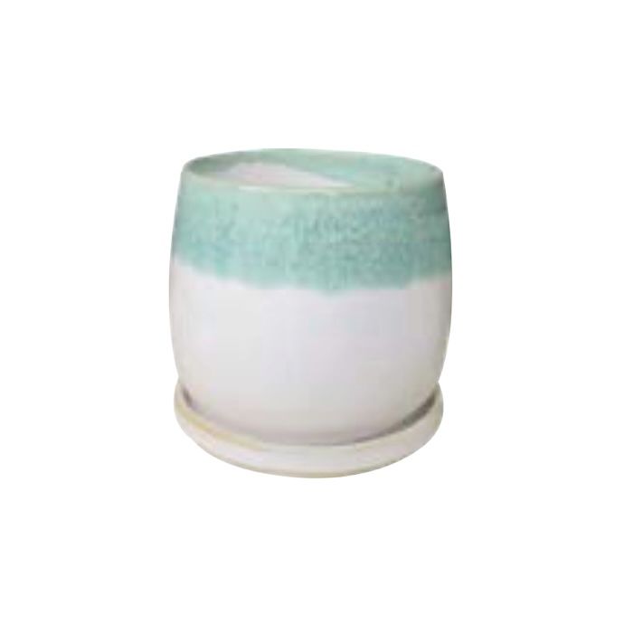 Pot Maria Planter 2-Tone w/att Saucer Sml 4x4 Mint &amp; White
