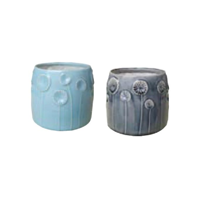 Pot Alasdair w/Dandelion Decor 6x5.5 Lt Blue or Gray