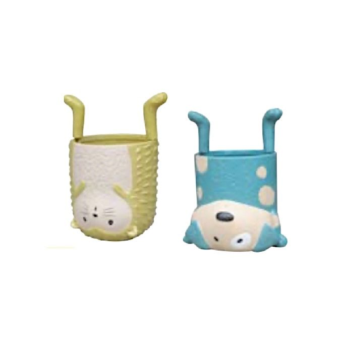 Pot Headstand Planter 7x6.8x6  Blue Dog or Green Hedgehog/Cat Feet-Up
