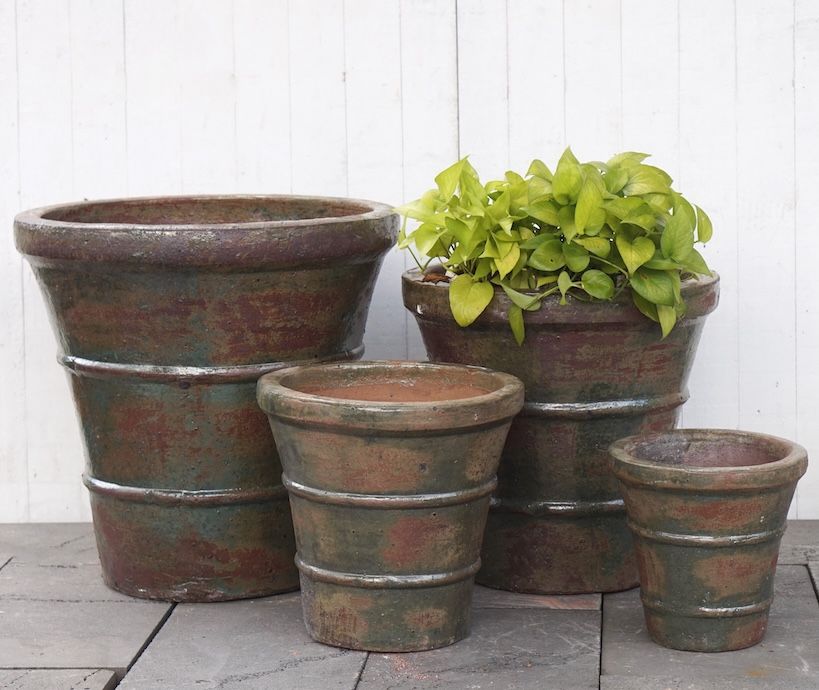 Pot Gotland Rimmed Taper w/2 Rings Med 14x14 Rustic Asst