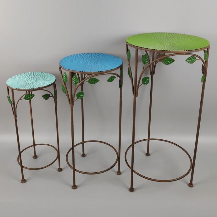Plant Stand Tall Radial w/Flower &amp; Vines Med 11x23.5 Metal