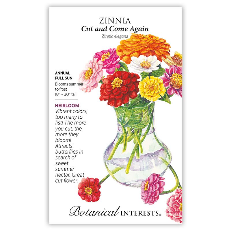 Seed Flwr Zinnia Cut and Come Again Heirloom - Zinnia elegans - Lrg Pkt