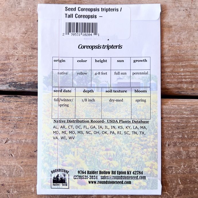 Seed Coreopsis tripteris/ Tall Coreopsis - Roundstone Native (TN)