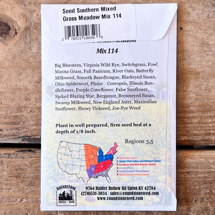 Seed Southern Mixed Grass Meadow Mix 114 (med-wet) - Roundstone Native (TN)