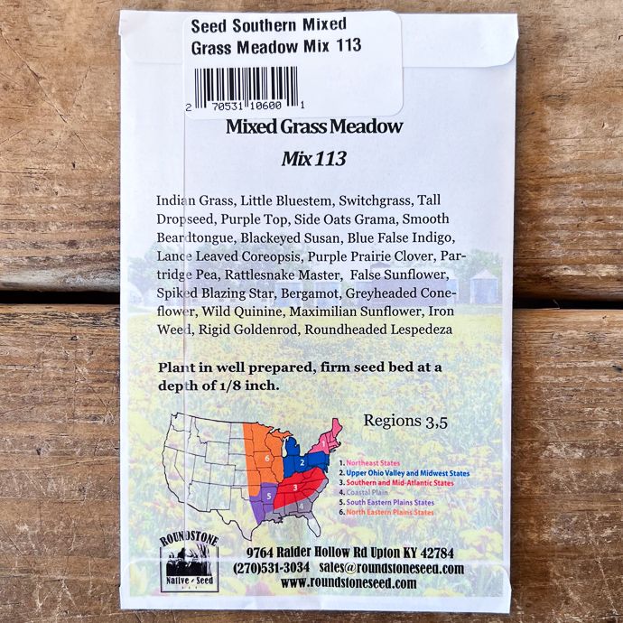 Seed Southern Mixed Grass Meadow Mix 113 (dry-med) - Roundstone Native (TN)