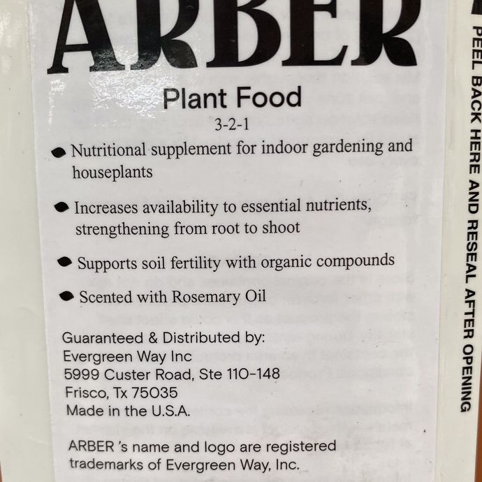 Arber 16oz Plant Food Fertilizer Concentrate Organic 3-2-1