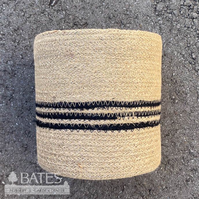 Pot Braided Jute Potcover Med 6x6 Natural w/3 THIN Black Stripes