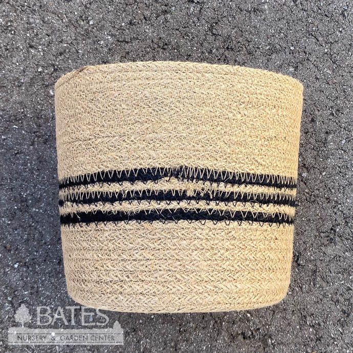 Pot Braided Jute Potcover Sml 5.5x5.5 Natural w/3 THIN Black Stripes