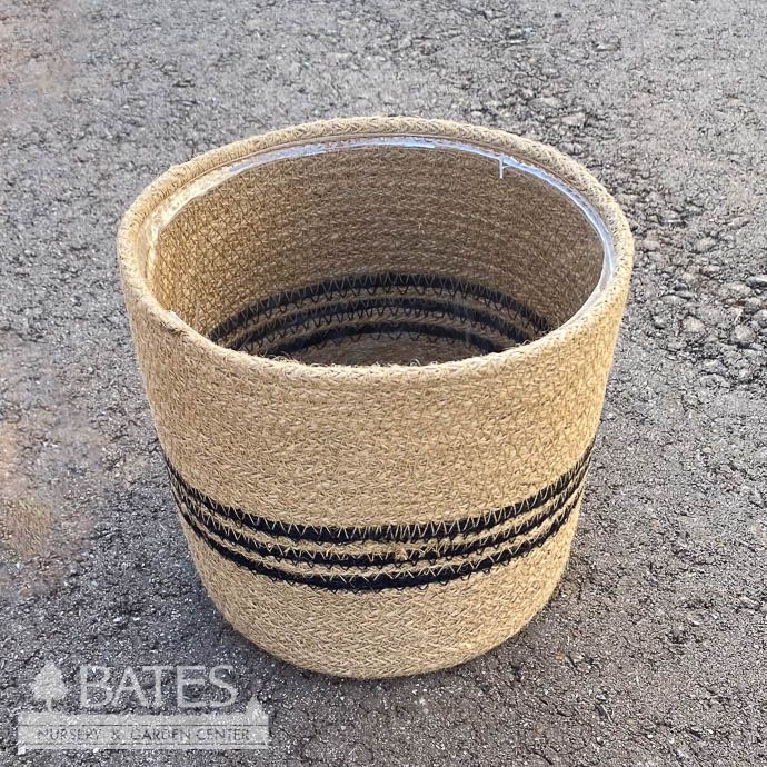 Pot Braided Jute Potcover Sml 5.5x5.5 Natural w/3 THIN Black Stripes