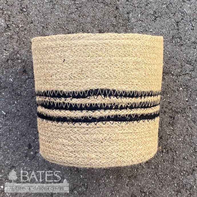 Pot Braided Jute Potcover Xsm 4.5x4.5 Natural w/3 THIN Black Stripes