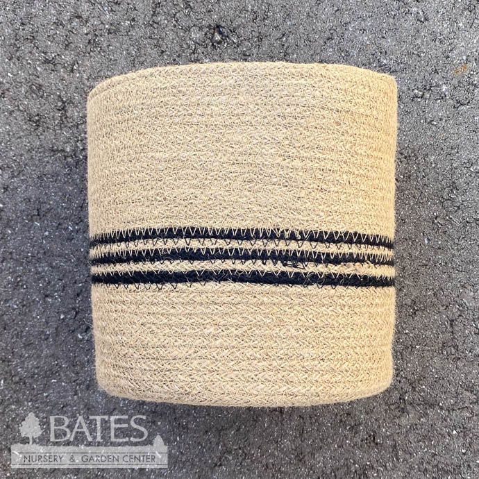 Pot Braided Jute Potcover Xlg 8x8 Natural w/3 THIN Black Stripes