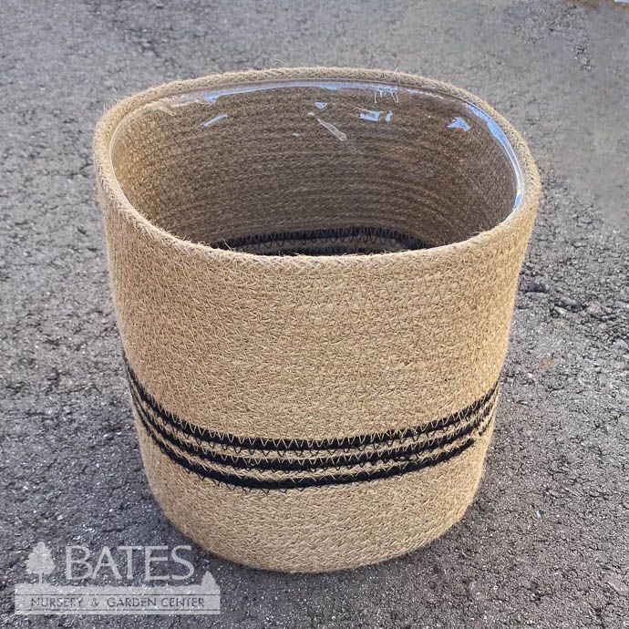 Pot Braided Jute Potcover Xlg 8x8 Natural w/3 THIN Black Stripes