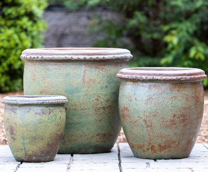 Pot Piecrust Rim Planter Lrg 20x18 Rustic Green