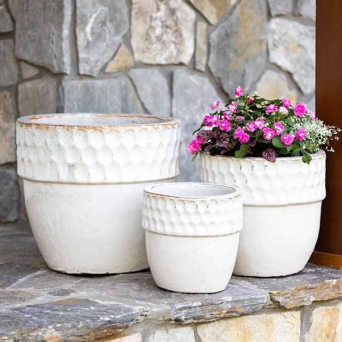 Pot Honeycomb Rim Med 15x14 White