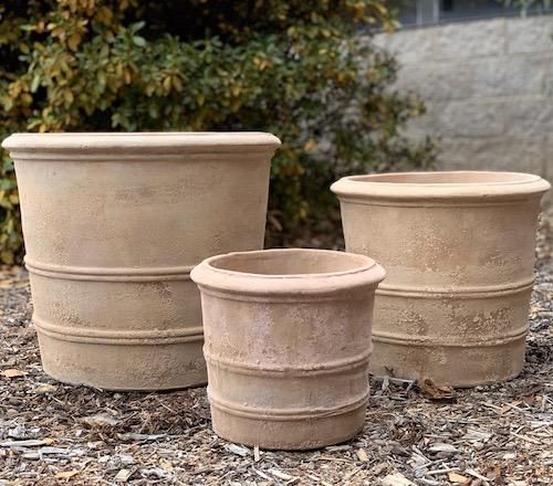 Pot Mila Double Ringed Cylinder Med 13x12 Antq or Reg Terracotta
