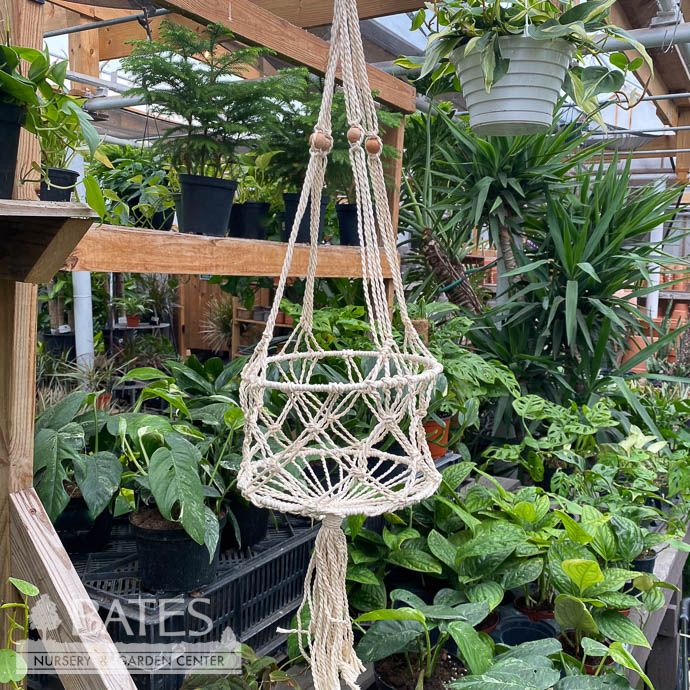 Macrame Hanger 35&quot; Basket Style w/Beads Natural Cotton Rope