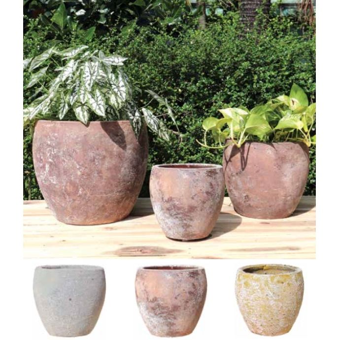 Pot Halla Rustic Planter Lrg 13x10.75 Asst