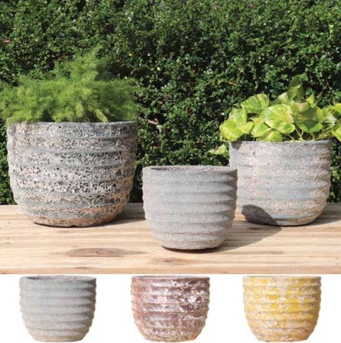 Pot Healey Grooved Rustic Planter Lrg 13x10.75 Asst