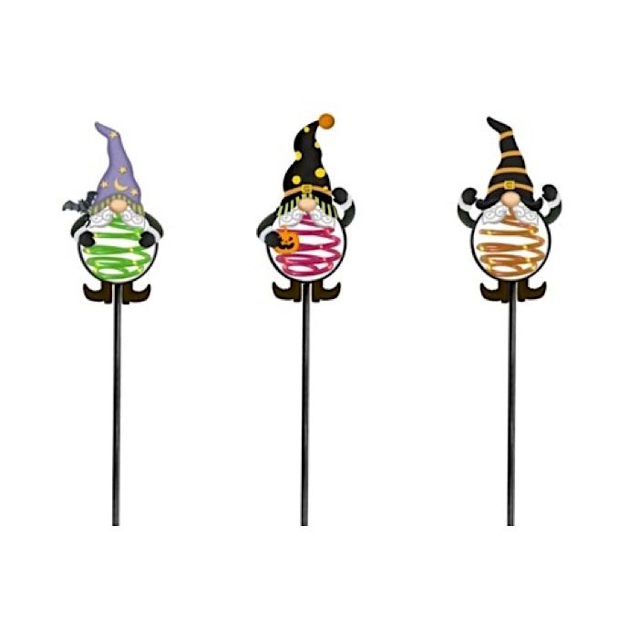Halloween Garden Stake Solar Gnome Asst 39x8 Metal