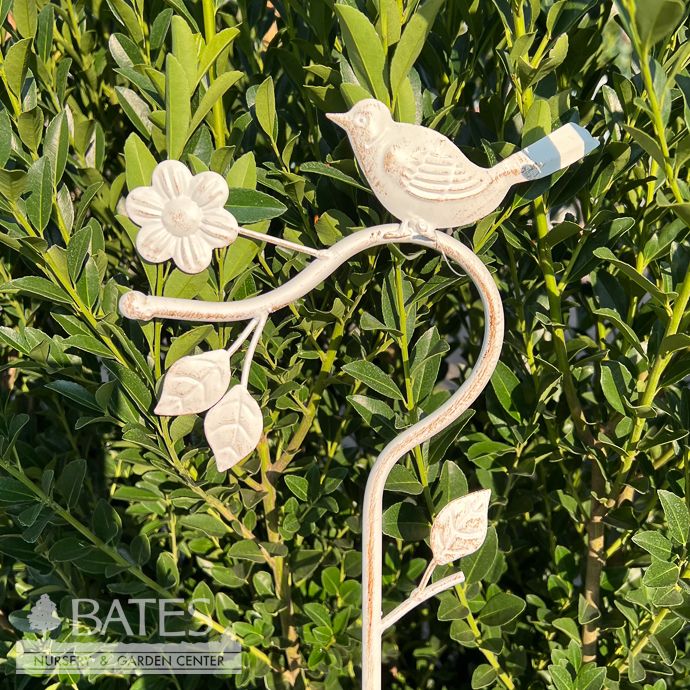 Birdbath w/Bird on Pole Cream 54x8 Metal